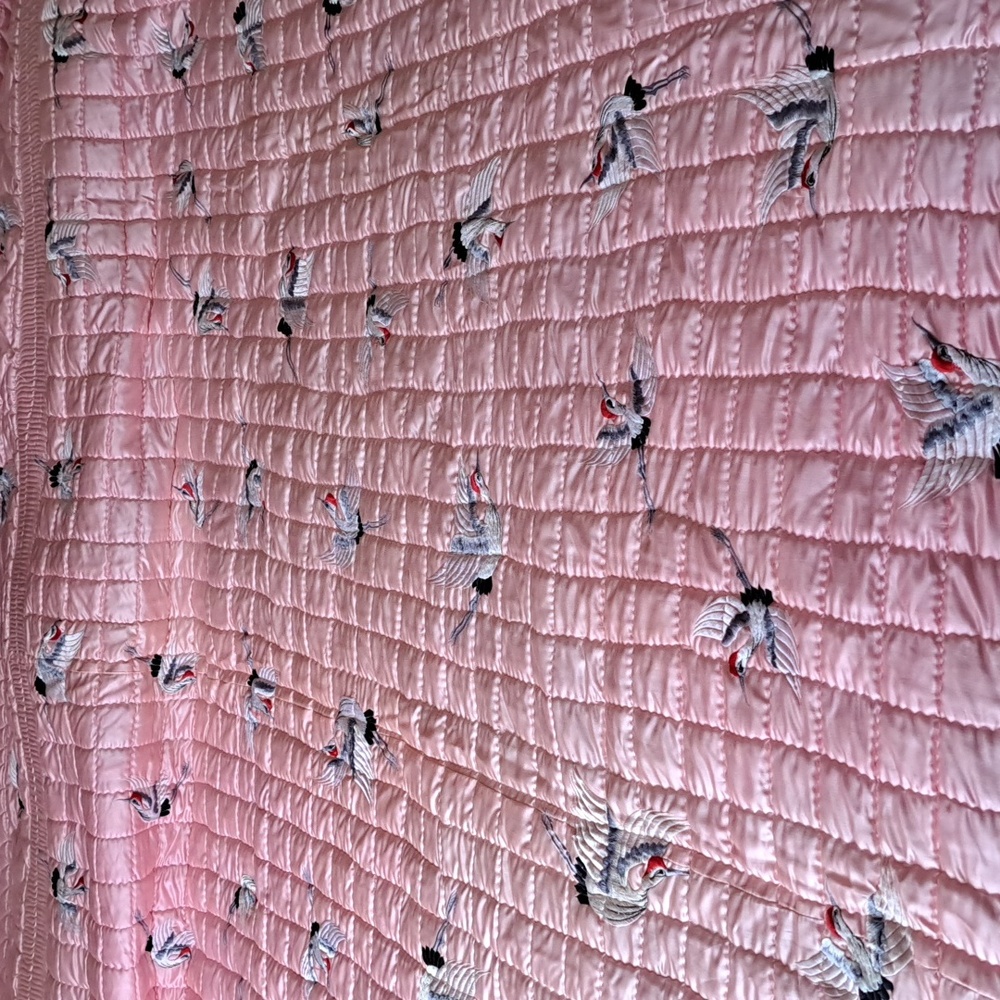 Beautiful Pink Satin King Bedspread With Cranes